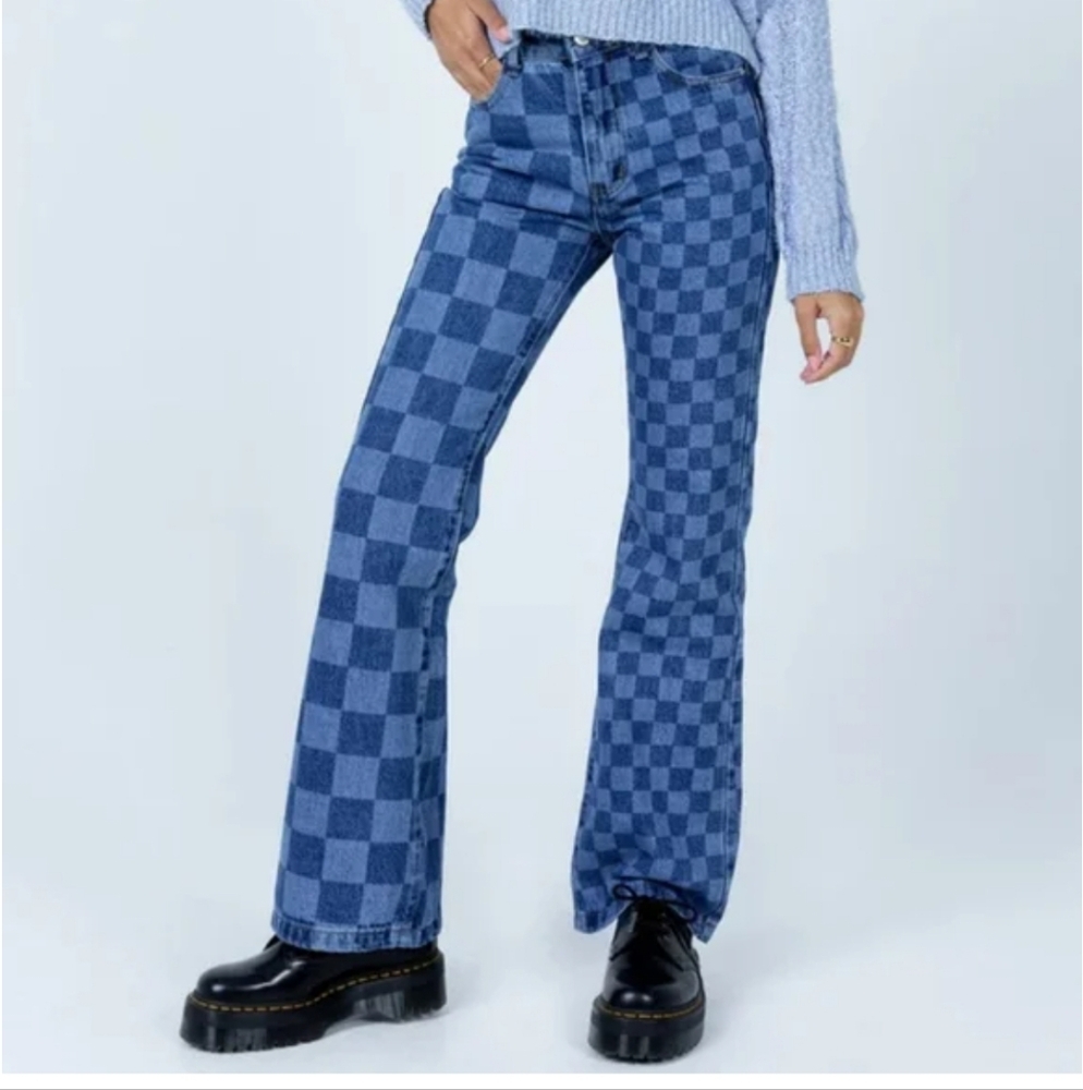 Princess Polly Checker Board Denim Jeans